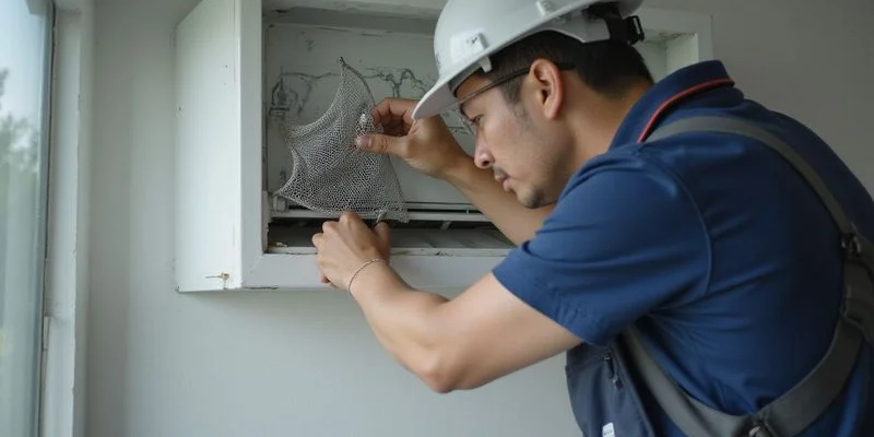 Pest-proofing aircon drain pipe and wall gaps